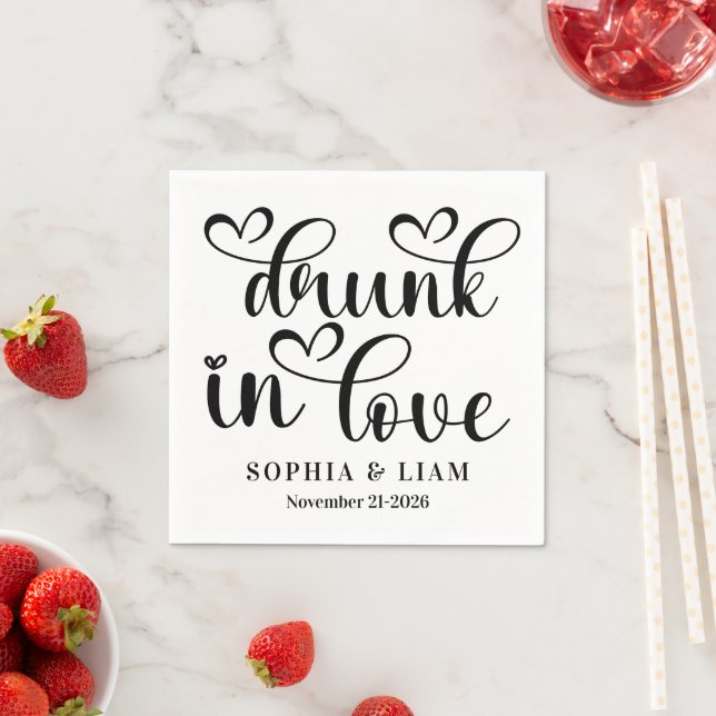 Serviette En Papier Elegant Drunk in Love Script Wedding (En situation)