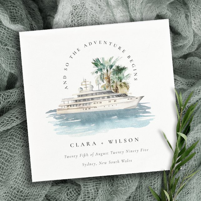 Serviette En Papier Elégant Dusky Cruise Ship Palm Mariage marin (Créateur téléchargé)