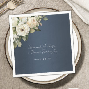 Serviette En Papier Elégant Dusty Blue Boho Rose Mariage