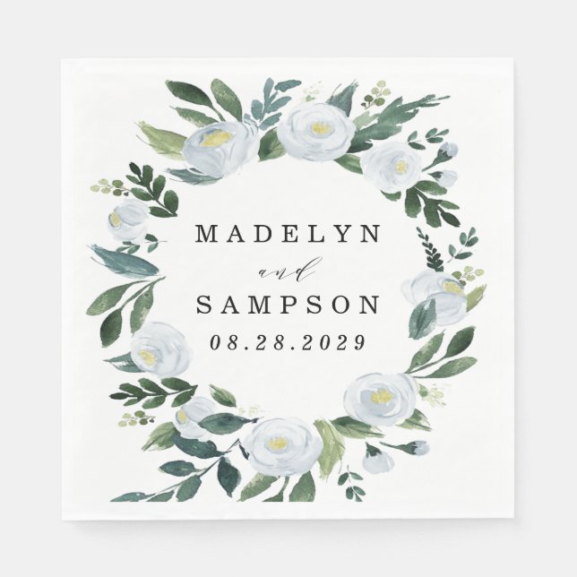 Serviette En Papier Elégant Dusty Blue Floral Rustic Garden Mariage (Devant)
