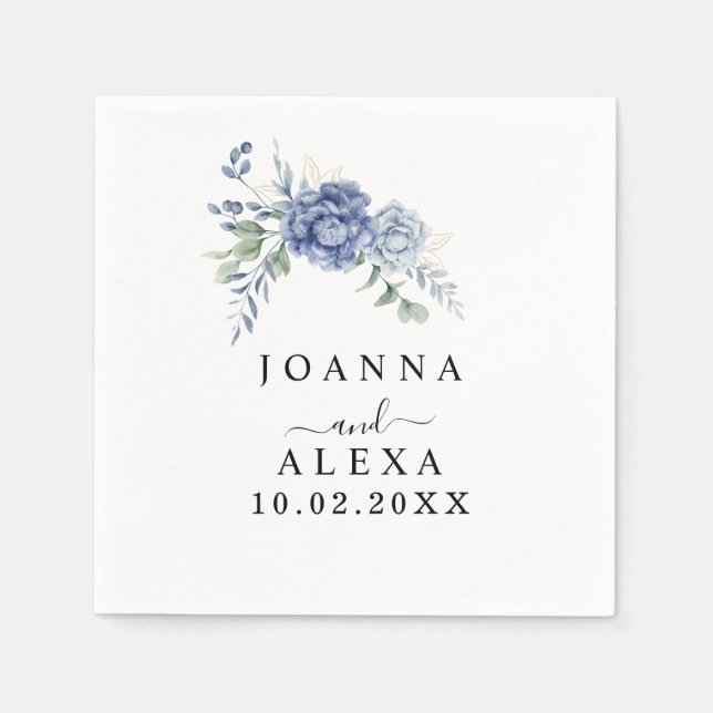 Serviette En Papier Élégant Dusty Blue Greenery Fournitures Mariages (Devant)