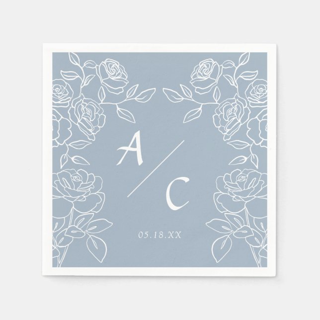 Serviette En Papier Elégant Dusty Blue Rose Mariage (Devant)