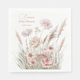 Serviette En Papier Elegant Dusty Rose Meadow Flowers Baby Shower