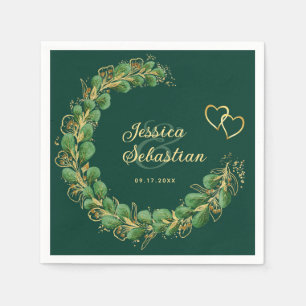 Serviette En Papier Élégant Emerald Green et Gold Eucalyptus Mariage