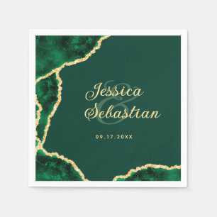Serviette En Papier Élégant Emerald Green & Gold Agate Mariage personn