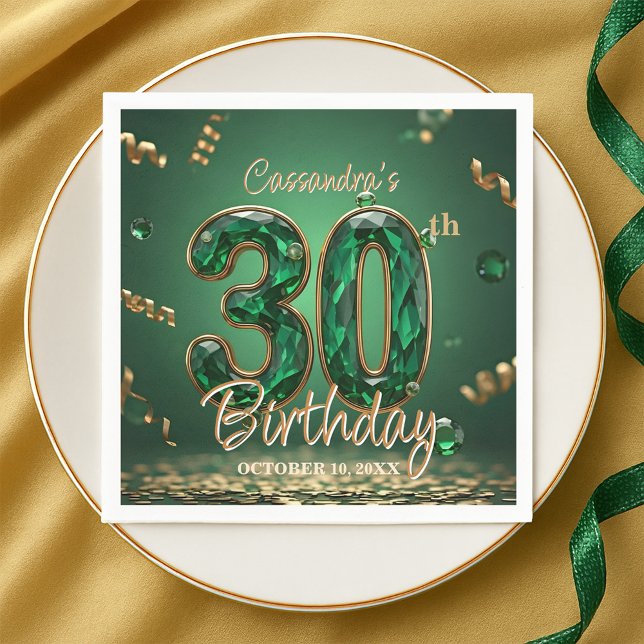 Serviette En Papier Élégant émeraude chic et joyau d'or 30e anniversai (Créateur téléchargé)