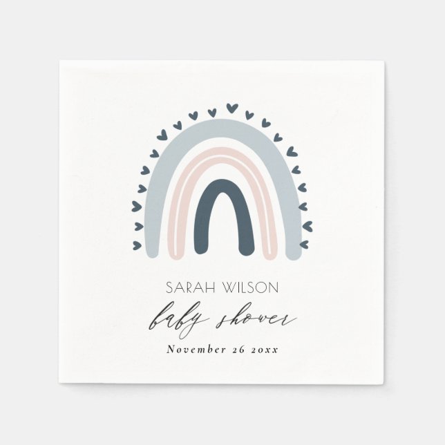 SERVIETTE EN PAPIER ÉLÉGANT ENFANTS BLEU BLUSH RAINBOUR BABY SHOWER CO (Devant)
