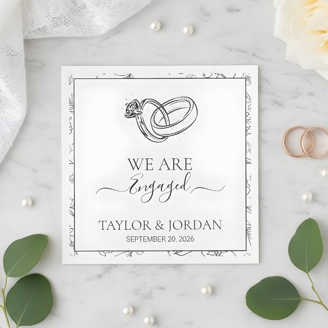 Serviette En Papier Elegant Engagement Ring We Are Engaged Custom  (Créateur téléchargé)