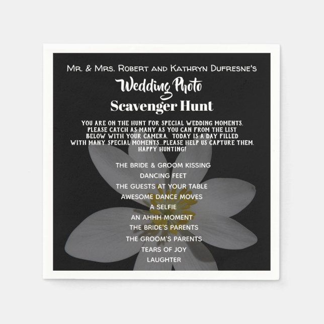 Serviette En Papier Elégant et amusant Mariage Photo Scavenger Chasse (Devant)