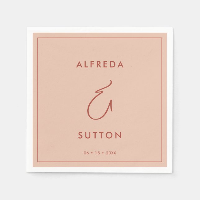 Serviette En Papier Elégant et moderne mariage de pêche (Devant)