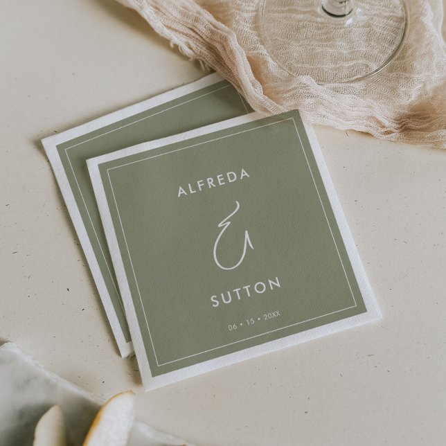 Serviette En Papier Élégant et moderne Sage mariage vert (Créateur téléchargé)