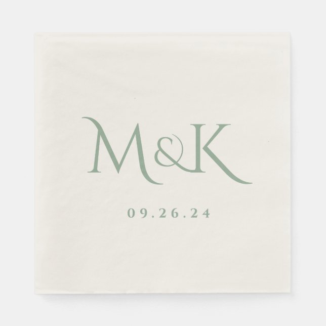 Serviette En Papier Élégant et simple Sage Green Mariage Monogramme (Devant)
