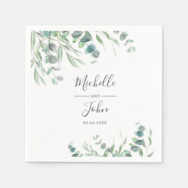 Serviette En Papier Elégant Eucalyptus Aquarelle Nom Mariage de script