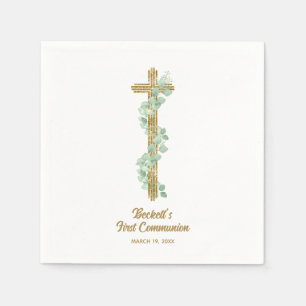 Serviette En Papier Elegant Eucalyptus et Première Communion croisée