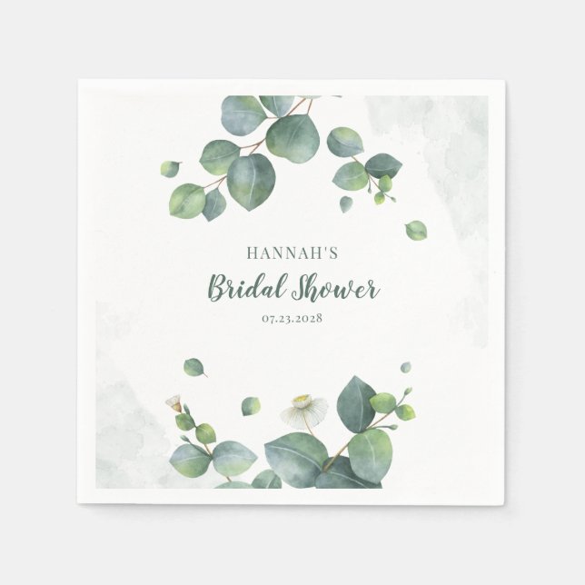 Serviette En Papier Elégant Eucalyptus Greenery Papier Fête des mariée (Devant)