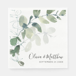 Serviette En Papier Elégant Eucalyptus Mariage à la main