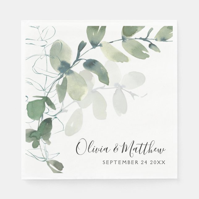 Serviette En Papier Elégant Eucalyptus Mariage à la main (Devant)