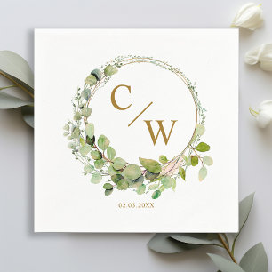 Serviette En Papier Élégant Eucalyptus Monogramme moderne