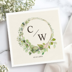 Serviette En Papier Élégant Eucalyptus Monogramme moderne