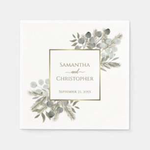 Serviette En Papier Elégant Eucalyptus & Pine Gold & Sage Mariage