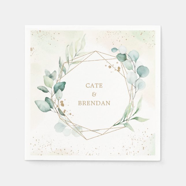 Serviette En Papier Elégant Eucalyptus Verdure Or Mariage géométrique (Devant)