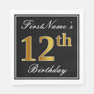 Serviette En Papier Elégant, Faux Gold 12ème anniversaire + Nom person