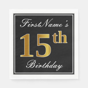 Serviette En Papier Elégant, Faux Gold 15e anniversaire + Nom personna