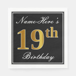 Serviette En Papier Elégant, Faux Gold 19e anniversaire + Nom personna