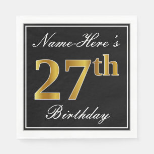 Serviette En Papier Elégant, Faux Gold 27e anniversaire + Nom personna