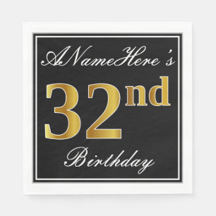 Serviette En Papier Elégant, Faux Gold 32e anniversaire + Nom personna