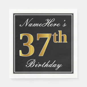 Serviette En Papier Elégant, Faux Gold 37e anniversaire + Nom personna