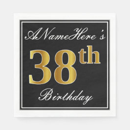 Serviette En Papier Elégant, Faux Gold 38e anniversaire + Nom personna