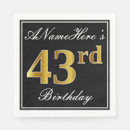 Serviette En Papier Elégant, Faux Gold 43ème anniversaire + Nom person