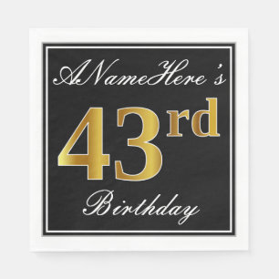 Serviette En Papier Elégant, Faux Gold 43ème anniversaire + Nom person