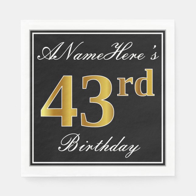 Serviette En Papier Elégant, Faux Gold 43ème anniversaire + Nom person (Devant)