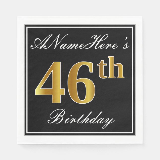 Serviette En Papier Elégant, Faux Gold 46e anniversaire + Nom personna (Devant)