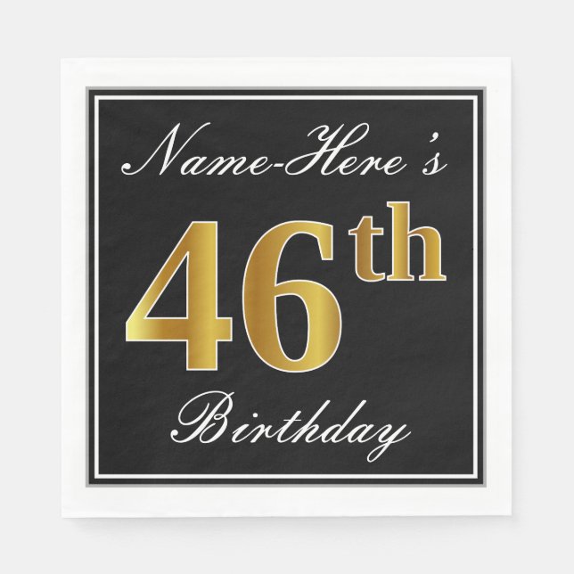Serviette En Papier Elégant, Faux Gold 46e anniversaire + Nom personna (Devant)