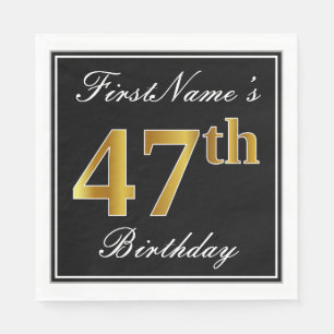 Serviette En Papier Elégant, Faux Gold 47e anniversaire + Nom personna