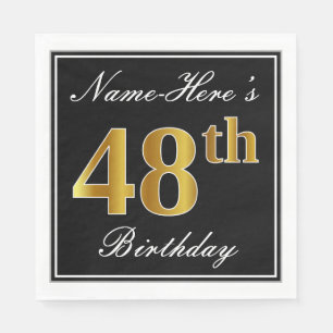 Serviette En Papier Élégant, Faux Gold 48e anniversaire + Nom person