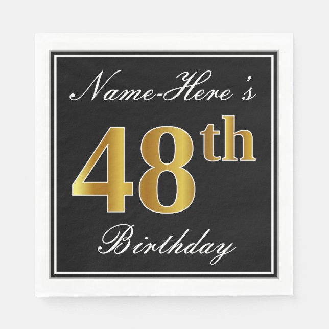 Serviette En Papier Elégant, Faux Gold 48ème anniversaire + Nom person (Devant)