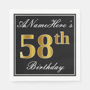 Serviette En Papier Elégant, Faux Gold 58e anniversaire + Nom personna