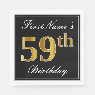 Serviette En Papier Elégant, Faux Gold 59e anniversaire + Nom personna