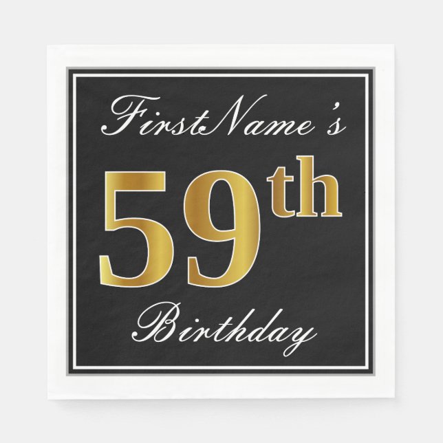 Serviette En Papier Elégant, Faux Gold 59e anniversaire + Nom personna (Devant)