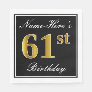 Serviette En Papier Elégant, Faux Gold 61ème anniversaire + Nom person
