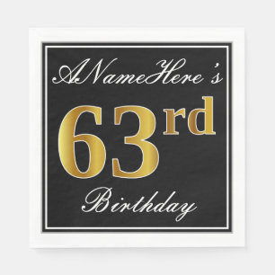 Serviette En Papier Elégant, Faux Gold 63ème anniversaire + Nom person