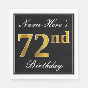 Serviette En Papier Elégant, Faux Gold 72e anniversaire + Nom personna