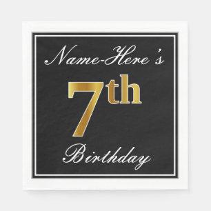 Serviette En Papier Elégant, Faux Gold 7e anniversaire + Nom personnal