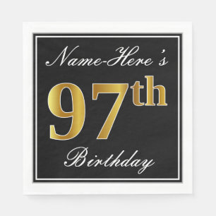 Serviette En Papier Elégant, Faux Gold 97e anniversaire + Nom personn