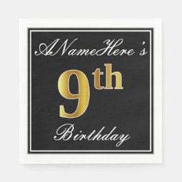 Serviette En Papier Elégant, Faux Gold 9e anniversaire + Nom personnal