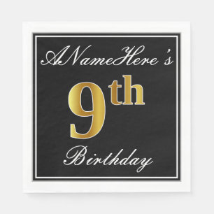 Serviette En Papier Elégant, Faux Gold 9e anniversaire + Nom personnal